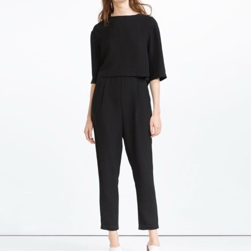 Zara Women’s Long Layered Jumpsuit Black Size XS New